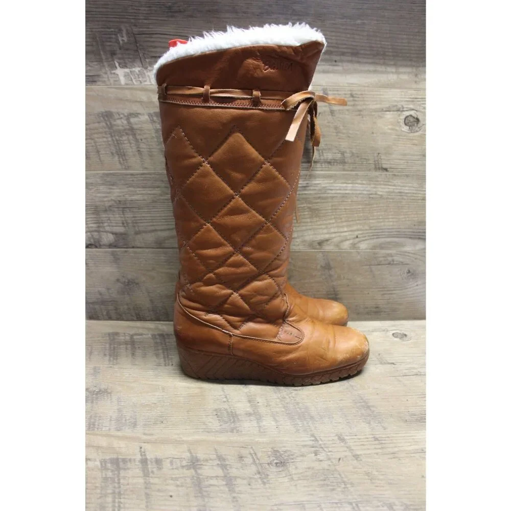 Husky by Bastien women's vintage quilted leather‎ faux fur lined tall boots